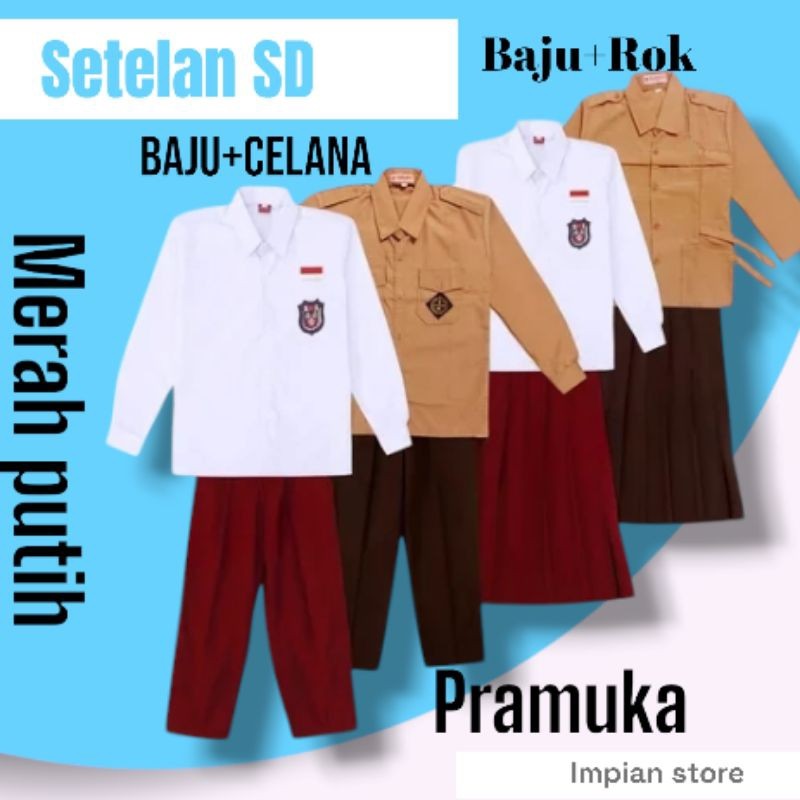 BENO_SHOP.ID Setelan Baju SD Panjang Pramuka / merah putih cewek/Cowok SD/MI