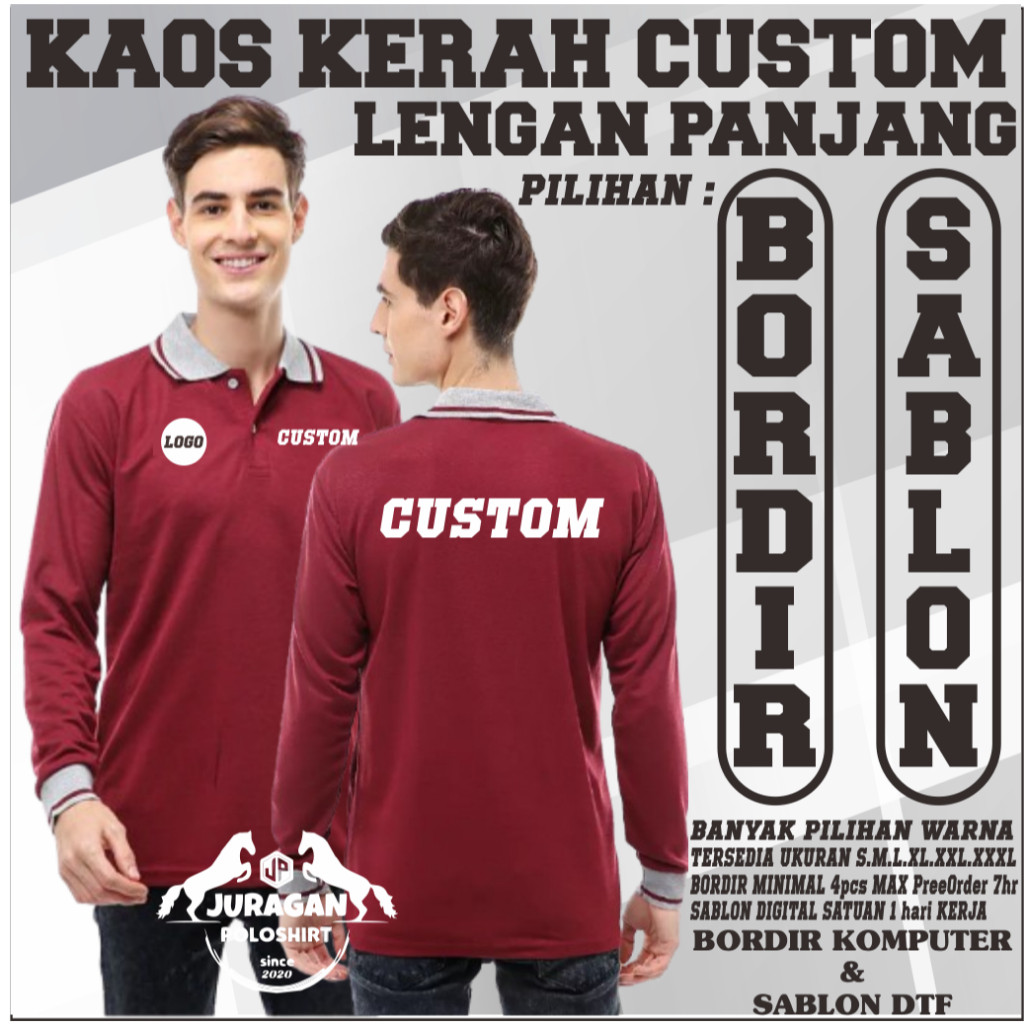 Sablon Polo Costum Lengan Panjang Unisex Pria-Wanita//Polo Bordir Lengan Panjang//Polo Kostum Murah