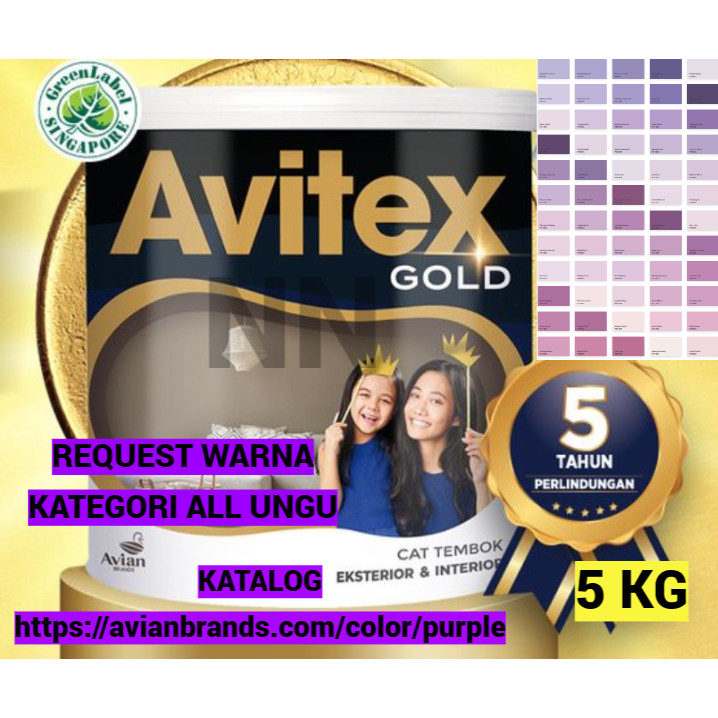 CAT TEMBOK 5KG REQUEST WARNA UNGU AVITEX GOLD CAT DINDING CAT EXTERIOR CAT INTERIOR