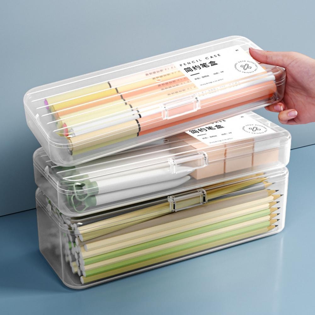 

Pencil Case Large Capacity Pencil Box Space-Saving Transparent Plastic Storage Box for Home School Office Supplies