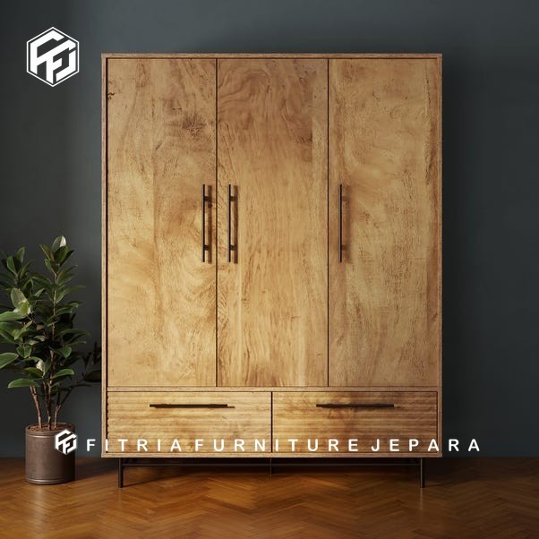 lemari pakaian kayu jati 3 pintu / wardrobe teak Wood / lemari living