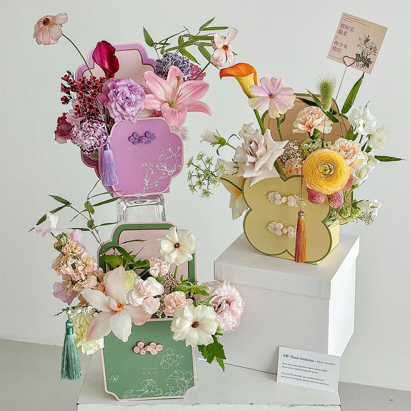 

Chinese Style Flower Arrangement Box Creative Floral Art Packaging Gift Box Romantic Valentine Day Mother's Day Bouquet Gift Box