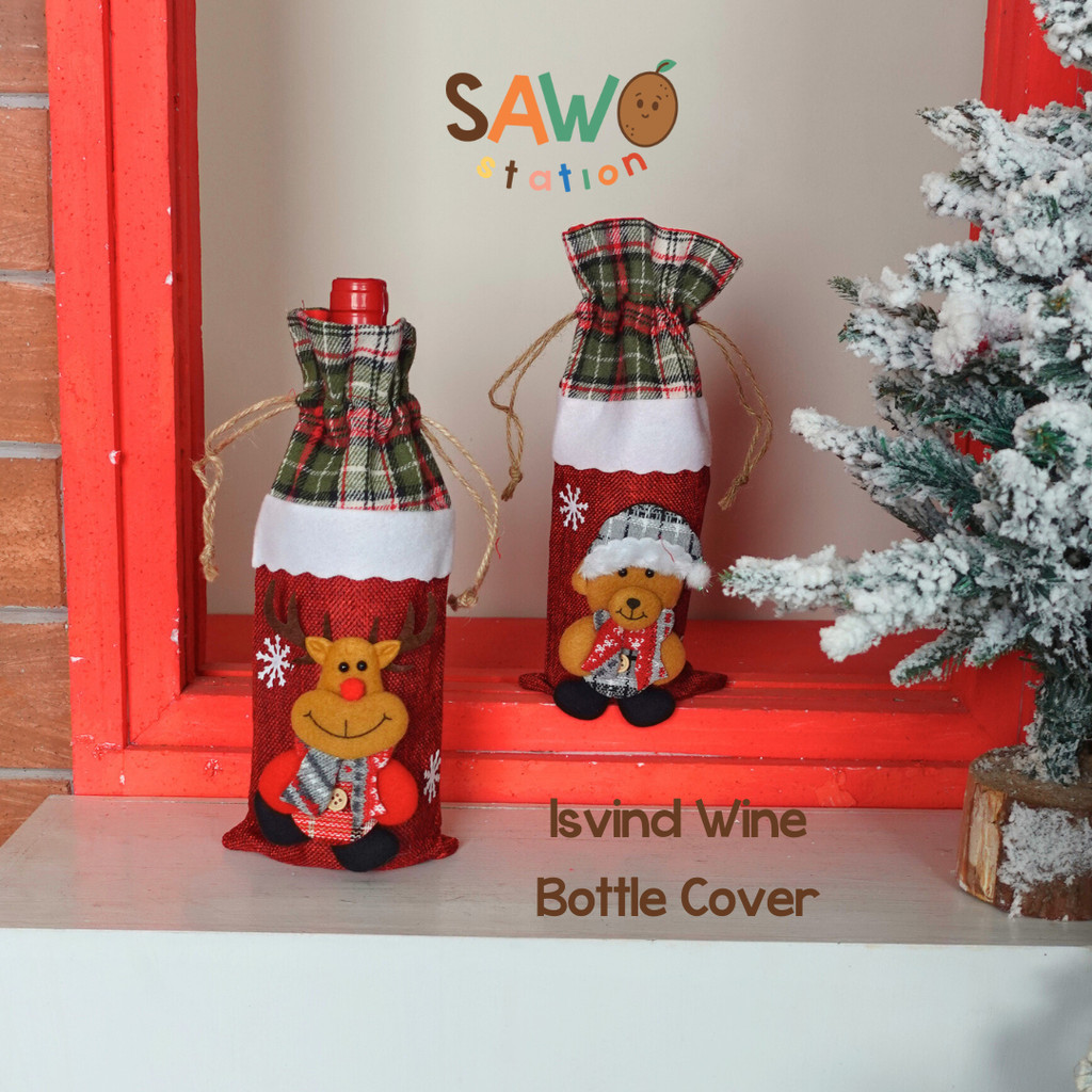 

Isvind Wine Gift Bottle Cover Bag - Packaging Natal Xmas Bingkisan Goodie Botol Cemilan Santa Snowman Dekorasi Decoration