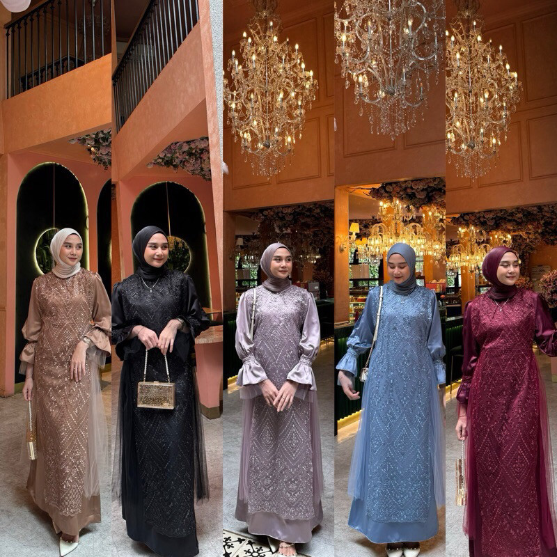 DRESS KONDANGAN SATIN SILK PREMIUM MEWAH LINY GAMIS LEBARAN BRUKAT TILE GAUN PESTA BUSUI ELEGAN