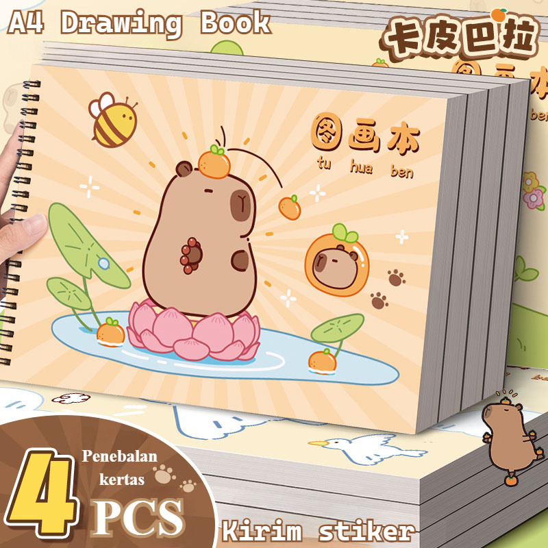 

[Stiker Tambahan]4PCS Drawing Book / A4 Drawing Book Buku Gambar Anak / Buku Gambar Ring A4 / Buku Gambar Polos A4