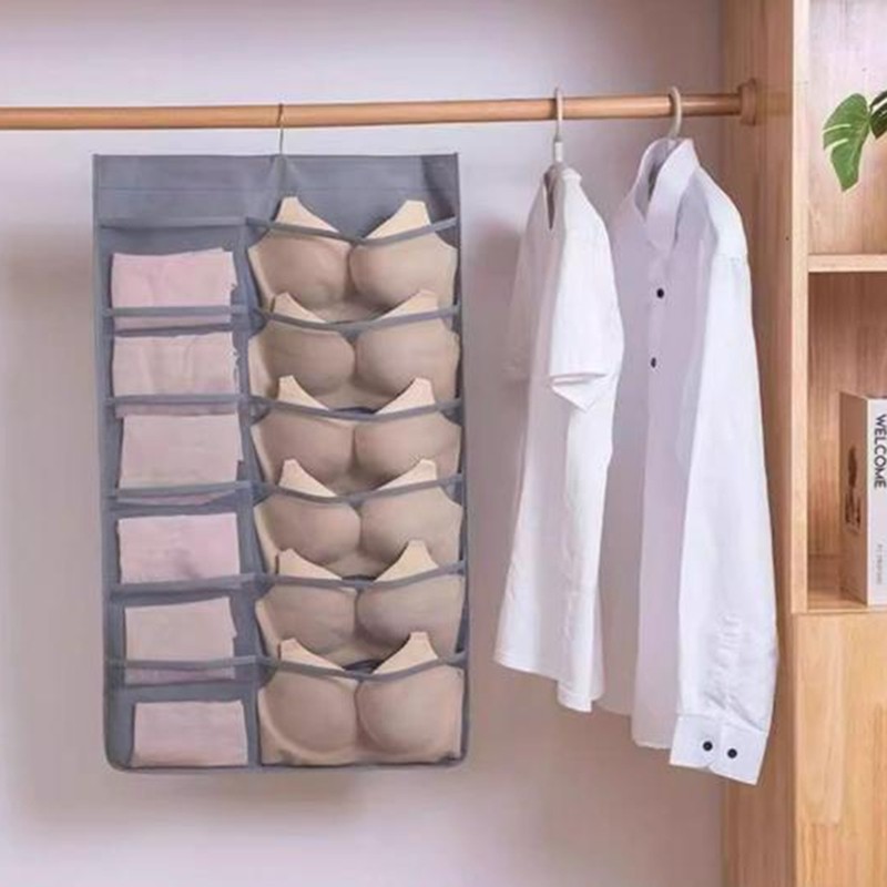 

Double Sides Wardrobe Storage Bag Underwear Socks Organizer Bags Door Hanging Pouch Wall-Mounted Divider Pocket Space-Saving