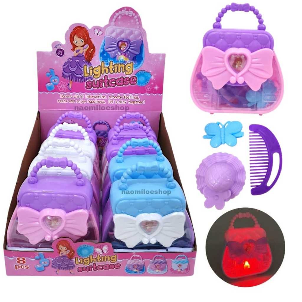 Mainan beauty bag lampu mainan salon anak + tas kosmetik LeD lampu mainan make up anak mainan tas ma