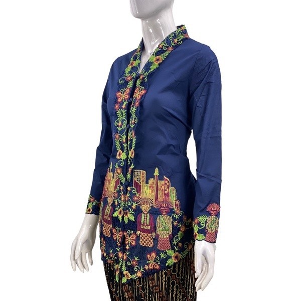KEBAYA ONDEL BETAWI ENCIM KARTINI LENGAN PANJANG BORDIR Katun Stretch - Hitam, M