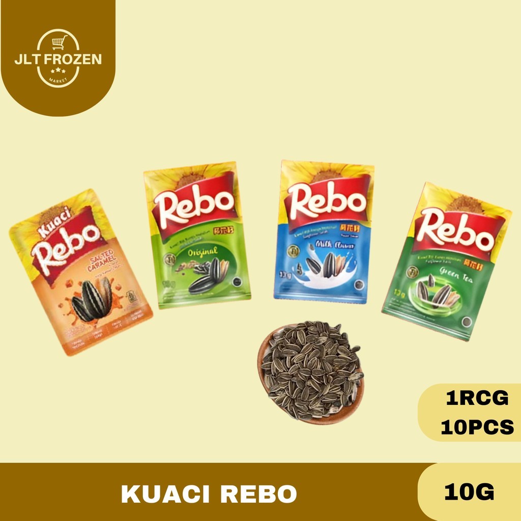 

Kuaci Rebo Sachet Rasa Original / Milk Flavour / Green Tea / Caramel Kemasan 10g 1 Renceng / 10 PCS