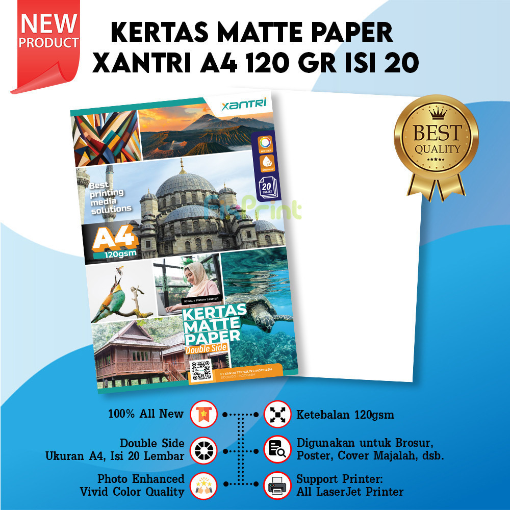 

Kertas Matte Paper Double Side A4 120gsm, Kertas Matte Printer A4 1pack / 20pcs