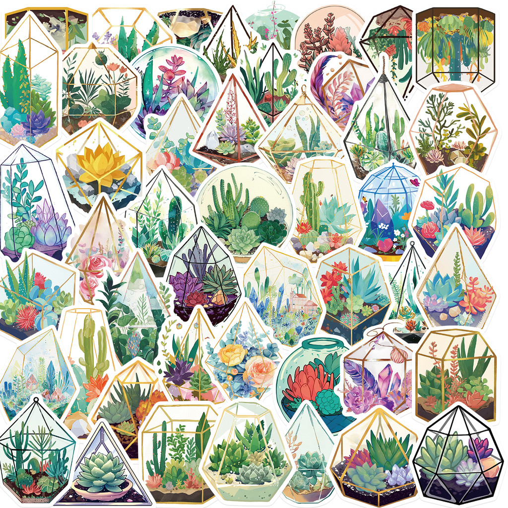 

50Pcs Glass House Stickers Crafts And Scrapbooking Decals For Kids Toys Book Decorative Sticker DIY Stationery