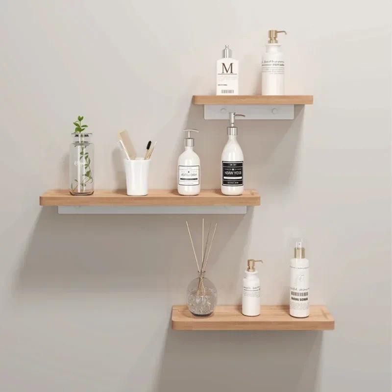 

Wooden Bathroom Shelf Rectangle Kitchen Seasoning Storage Bathroom Shower Shampoo Soap Storage Rack Holder Makeup Tablet Cup