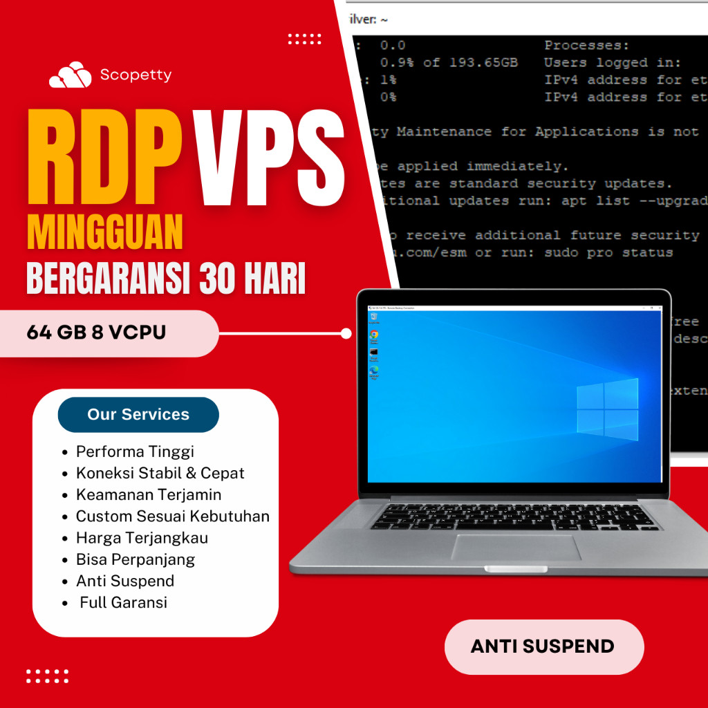 RDP WINDOWS AMD EPYC 64GB 8CPU FULL ADMINISTRATOR, GARANSI 30 HARI