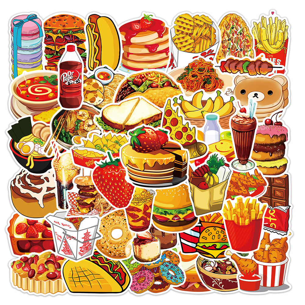 

10/30/50pcs Delicious Food Drink Stickers Cute Cartoon Graffiti Decals DIY Phone Motorcycle Stationery Fridge Car Wall Sticker