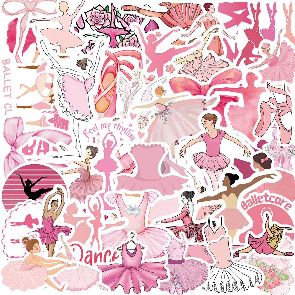 

50pcs Pink Ballet Cartoon Graffiti Stickers DIY Phone Laptop Notebook Suitcase Waterproof Sticker Kids Toy Gifts