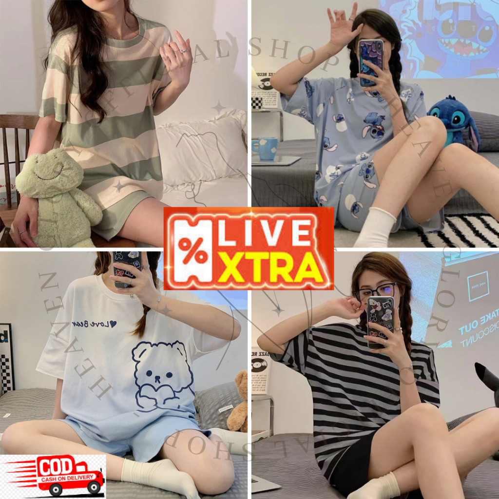 Glory XXL Baju Tidur Wanita Lengan Pendek Celana Pendek | Baju Tidur Jumbo Set | Piyama Import Set