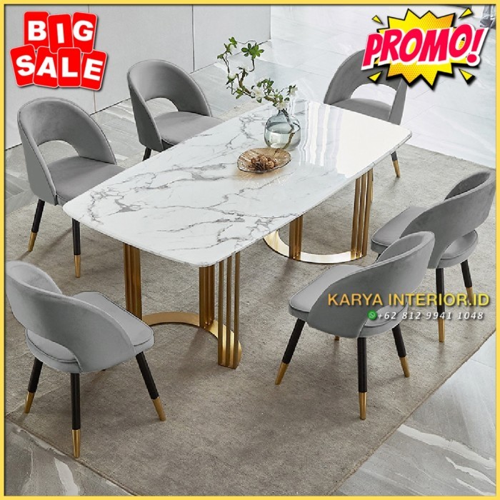 meja makan marmer carara kursi 6 meja makan jati