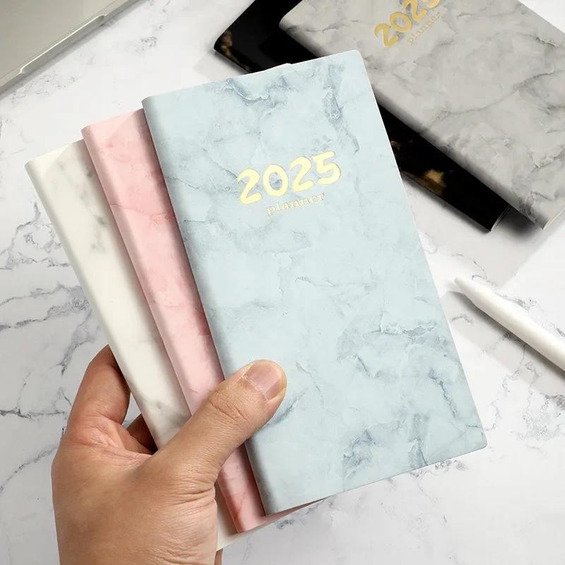 

1pc 2025 English Schedule Notebook Marbled Printed Weekly Planner PU Sheet Daily Schedule Agenda Notepad Notebook Journals A6
