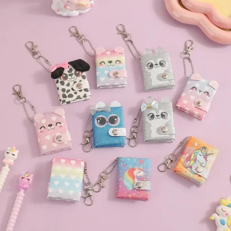 

Small Book Notebook Keychain Creative Hanging Random Pattern Keychain with Notepad Pocket Kawaii Mini Notebook Student Class