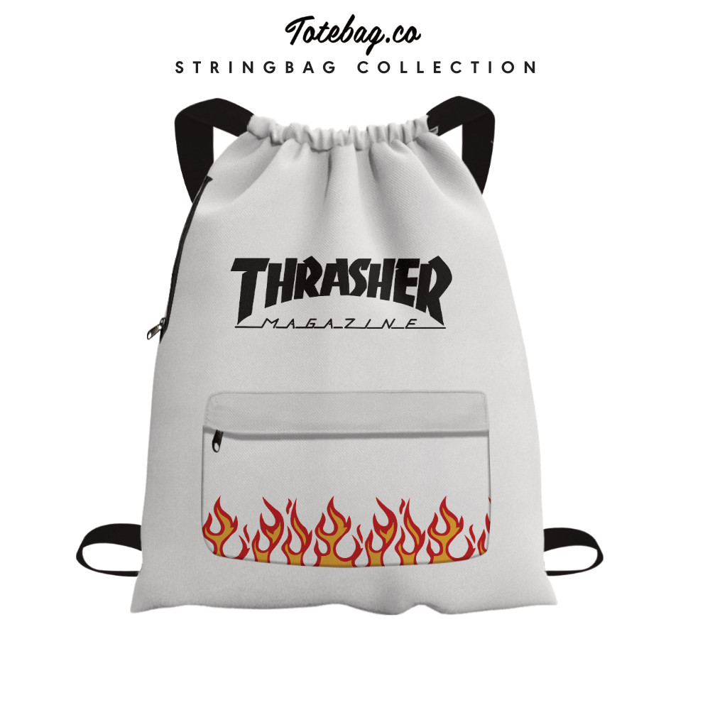 Kantong Serut Tas Gendong  Multifungsi String Bag  Pria Wanita Trasher Fire