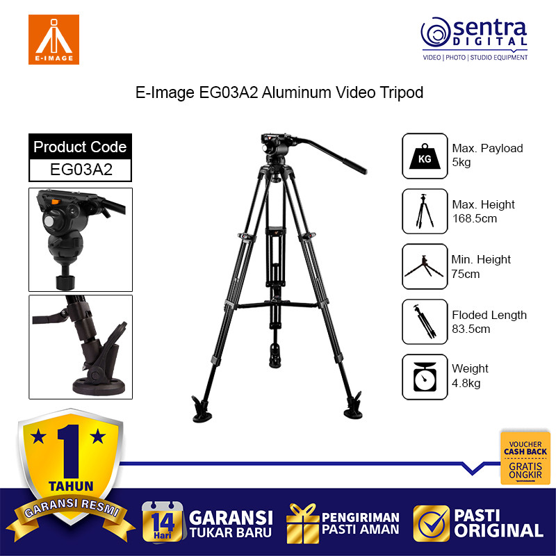 E-Image Aluminum Video Tripod EG03A2 with Fluid Head GH03