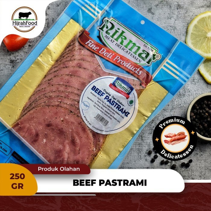 

Nikmat Beef Pastrami Sliced Smoked 250 gram Daging Sapi Olahan Premium Delicatessen