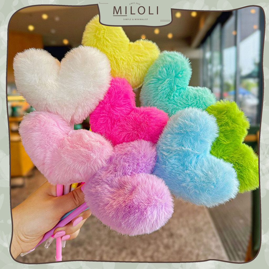

[MILOLI] 1pcs Pulpen CUTE SWEET LOVE Pena Plush Rainbow Ballpoint Stationary 0.5mm Pena gel cair - D0083