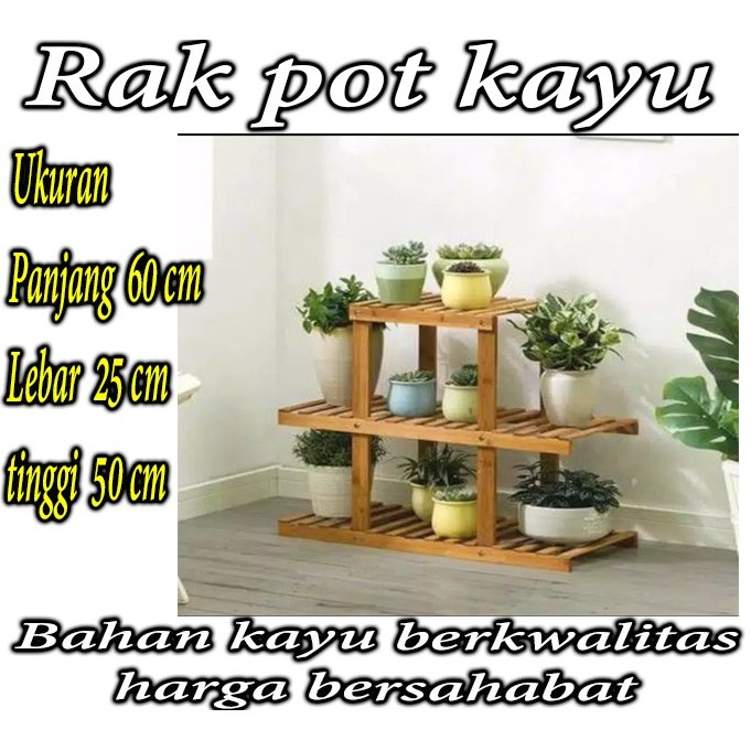 Rak bunga 3 susun 7 tatakan kayu