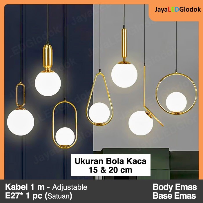 Lampu Gantung Minimalis Ruang Tamu Kamar Tidur Mandi Aesthetic Modern Bola Bulat Oval Gold Emas 98