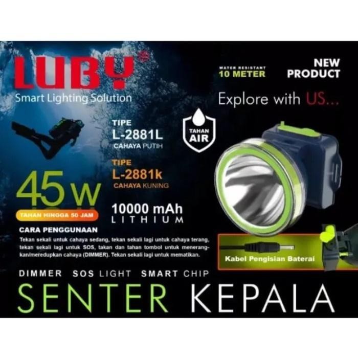 Senter Kepala Luby 2881 Headlamp Head Lamp 45 Watt Waterproof 10000mAh senter  & lampu  gunung sente