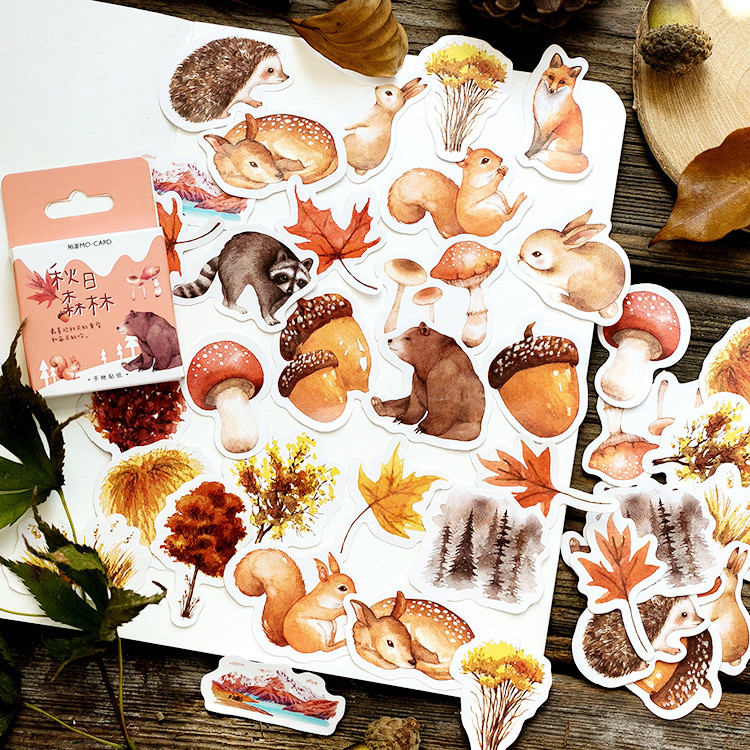 

Mohamm Box Journal Japanese Paper Fall Squirrel Stationary Small Travel Diary Stickers Scrapbooking Flakes