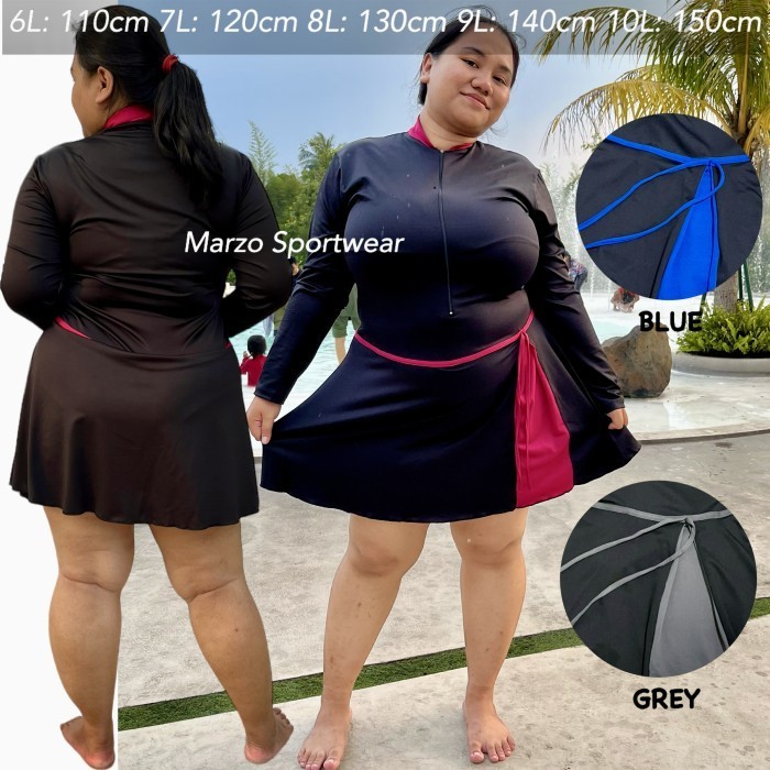 [Jumbo 10L] Baju Renang Jumbo 10L 8L 7L Baju Renang Rok Wanita Jumbo Lengan Panjang Baju Renang B Si