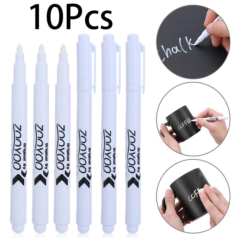 

10Pcs Erasable White Liquid Ink Chalk Marker Pen on Chaldboard Blackboard Window Glass