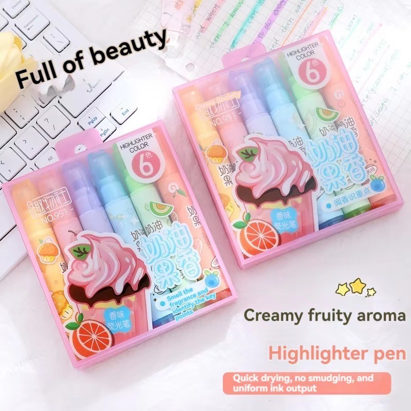 

6pcs Cute Creamy Fruity Aroma Highlighters Pastel Highlighter Dry Fast for Bible Journal School Office Supplies