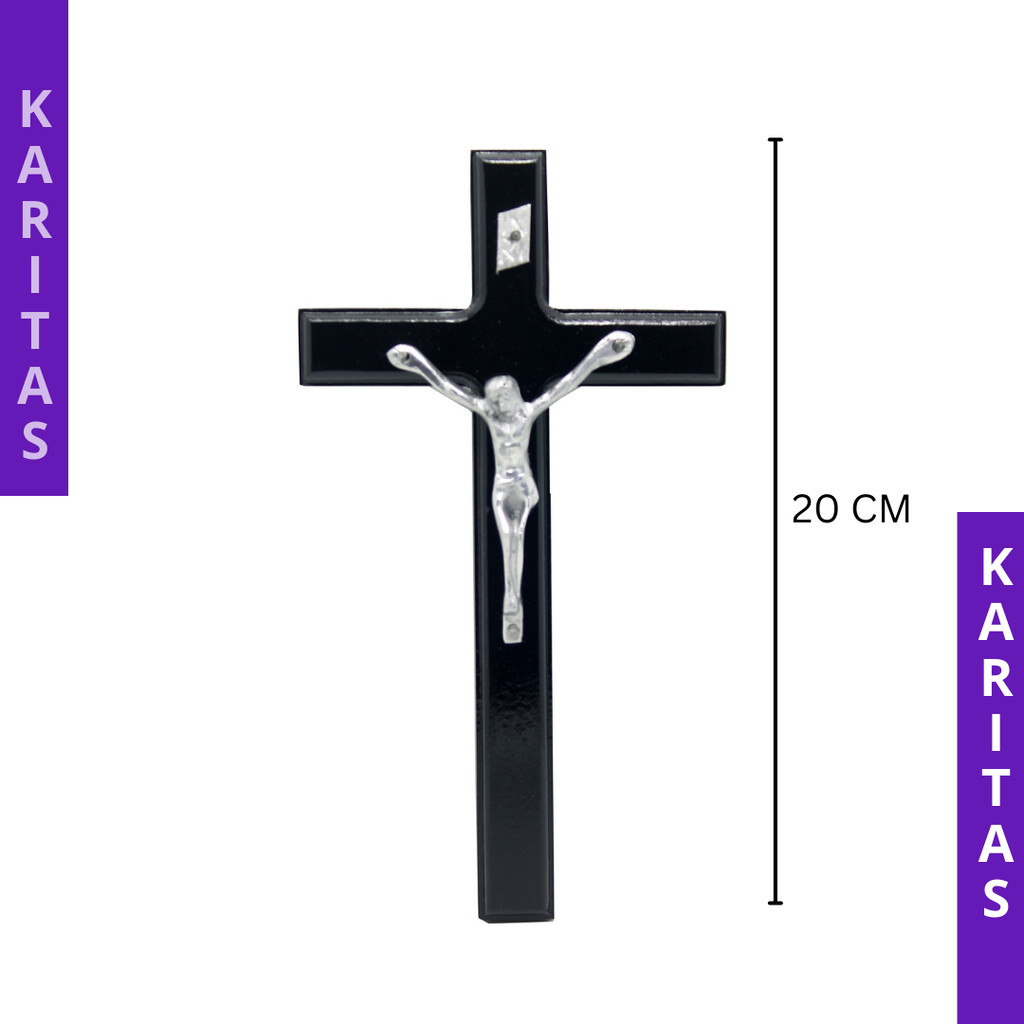 SALIB DINDING KATOLIK 15-20CM (SILVER) / SALIB GANTUNG / SALIB KAYU / PATUNG SALIB / HIASAN SALIB