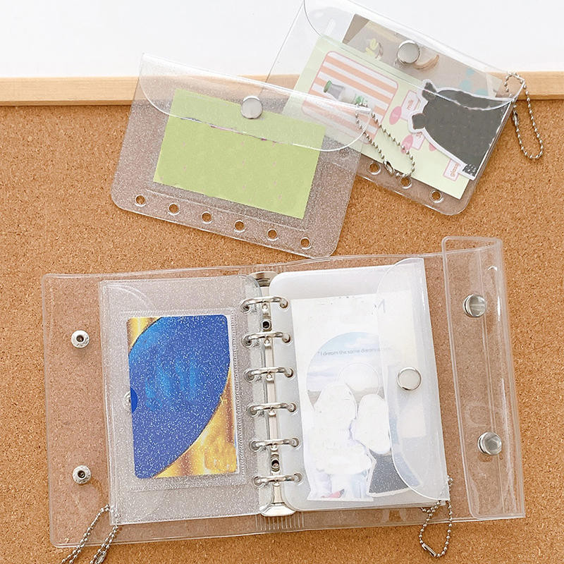 

M5 Five Holes Loose Leaf Card Holder Case PVC Transparent Glitter Storage Bag Note Book Inner Bag Card Cover Sleece Original