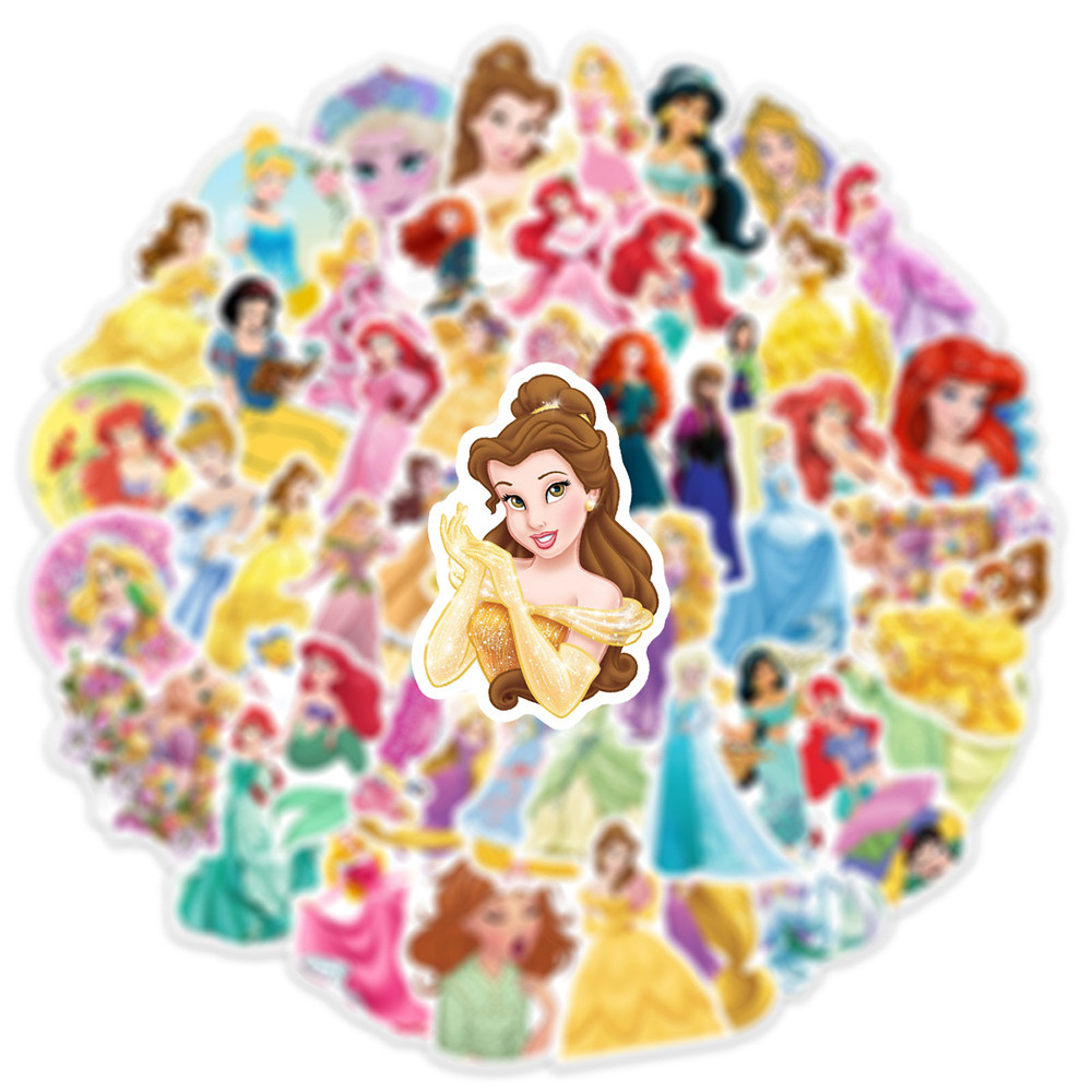 

10/30/50PCS Cute Princess Stickers Toy For Kids PVC Waterproof Luggage Laptop Notebook Guitar Suitcase Car sney Cartoon Decals