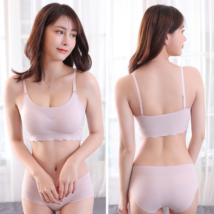 BH CD Set Bra Seamless Jepang / Olahraga Push Up Bra Full Cup/ Set - Pink, M