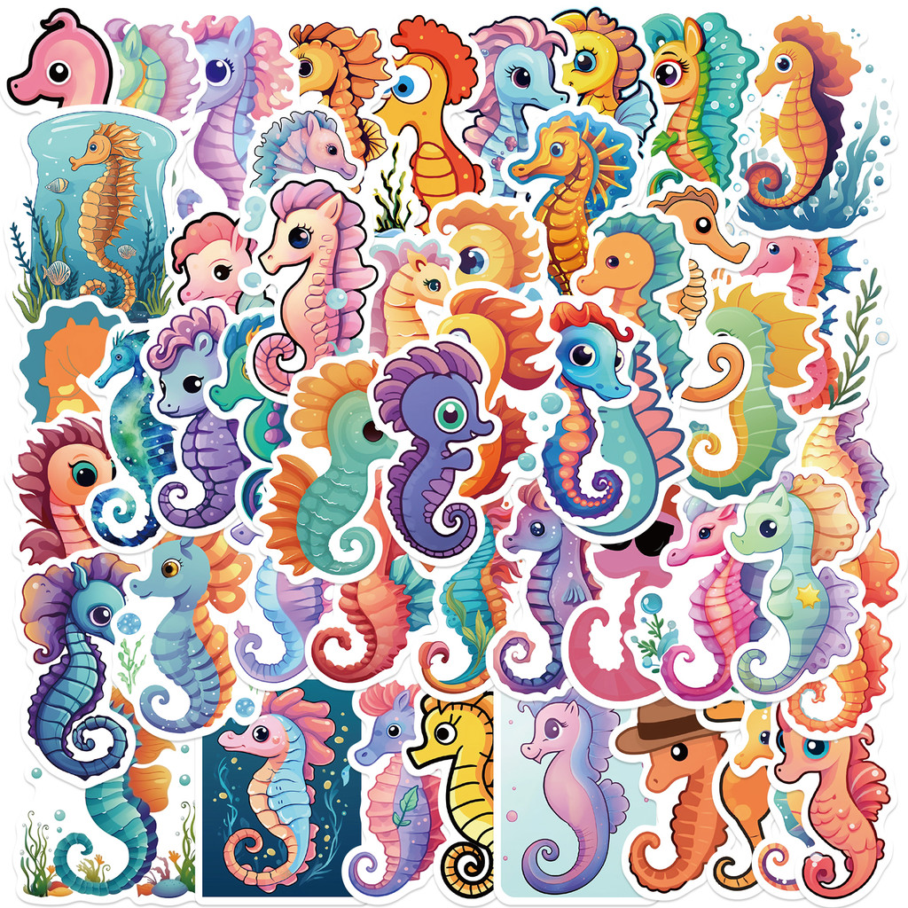 

50PCS Sea ​​Animal Color Seahorse Cartoon Sticker DIY Phone Laptop Luggage Skateboard Graffiti Decals Fun for Kid Gifts