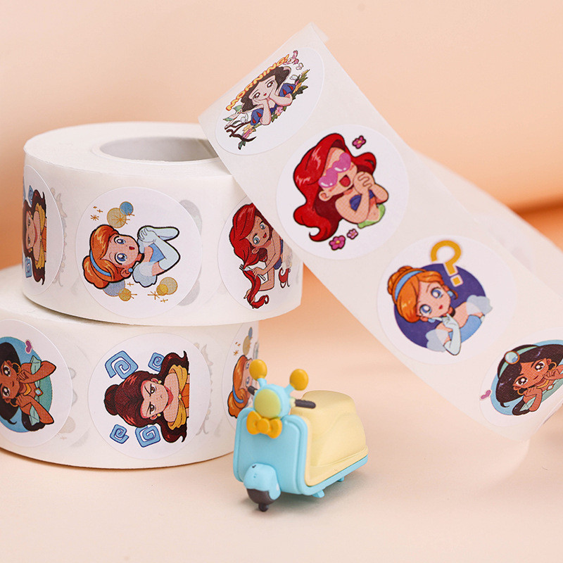 

500pcs Disney Princess Sealing Stickers Cute Cartoon Decals Round DIY Album Diary Label Graffiti Sticker Children Gift