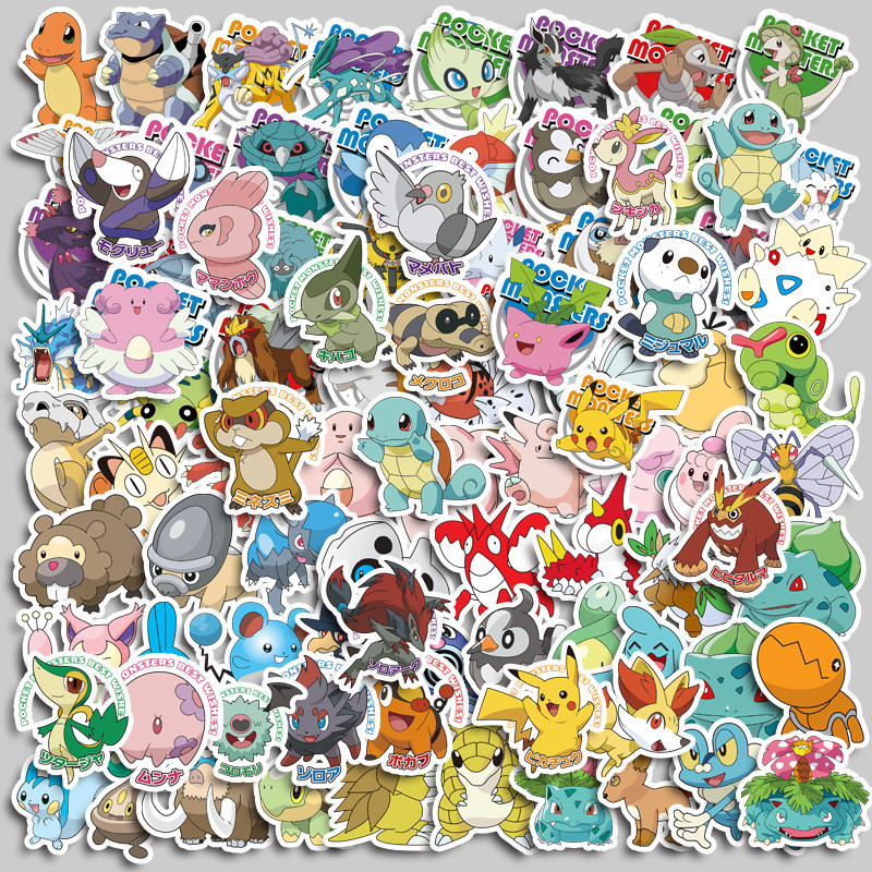 

100pcs Pokemon Anime Stickers Pikachu Kawaii Sticker Laptop Suitcase Skateboard Guitar Phone Cartoon Kid Gift Toys