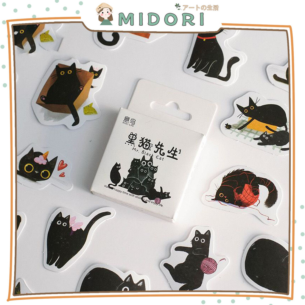 [MIDORI] 46Pcs MR. BLACK CAT Deco Sticker DIY Scrapbook Stiker Jurnal Dekorasi Diary Kotak - B0517