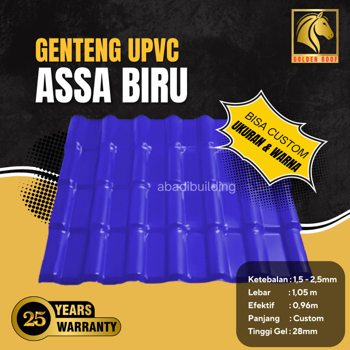 Atap Genteng UPVC ASSA Warna Biru - Setara Royal Roof dan dr Shield - Atap Kanopi Biru Atap Rumah Bi