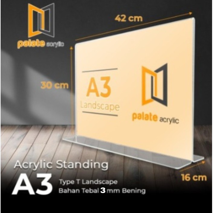 Akrilik A3 / Acrylic Tent Holder /Akrilik Menu A3 T Landscape 3mm