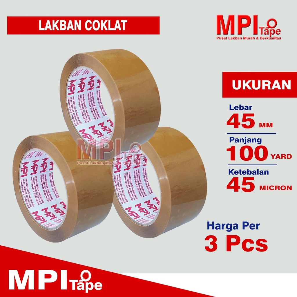 

3 Pcs - Lakban Coklat 45 mm x 100 Yard - Lakban Packing - MPI
