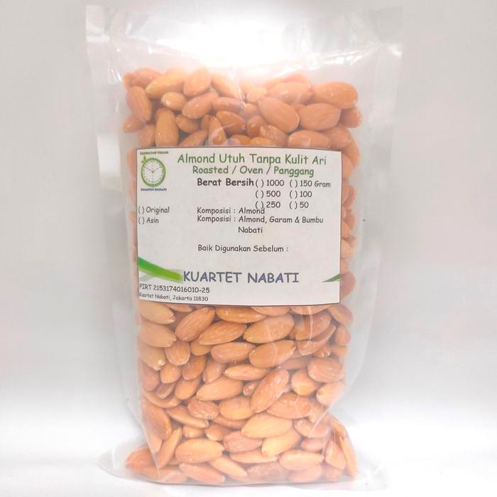 

500gr Roasted Almond Utuh Tanpa Kulit Ari/ Almond Whole Skinless Size Besar 27-30 Dengan Varian Rasa Original / Asin - Original