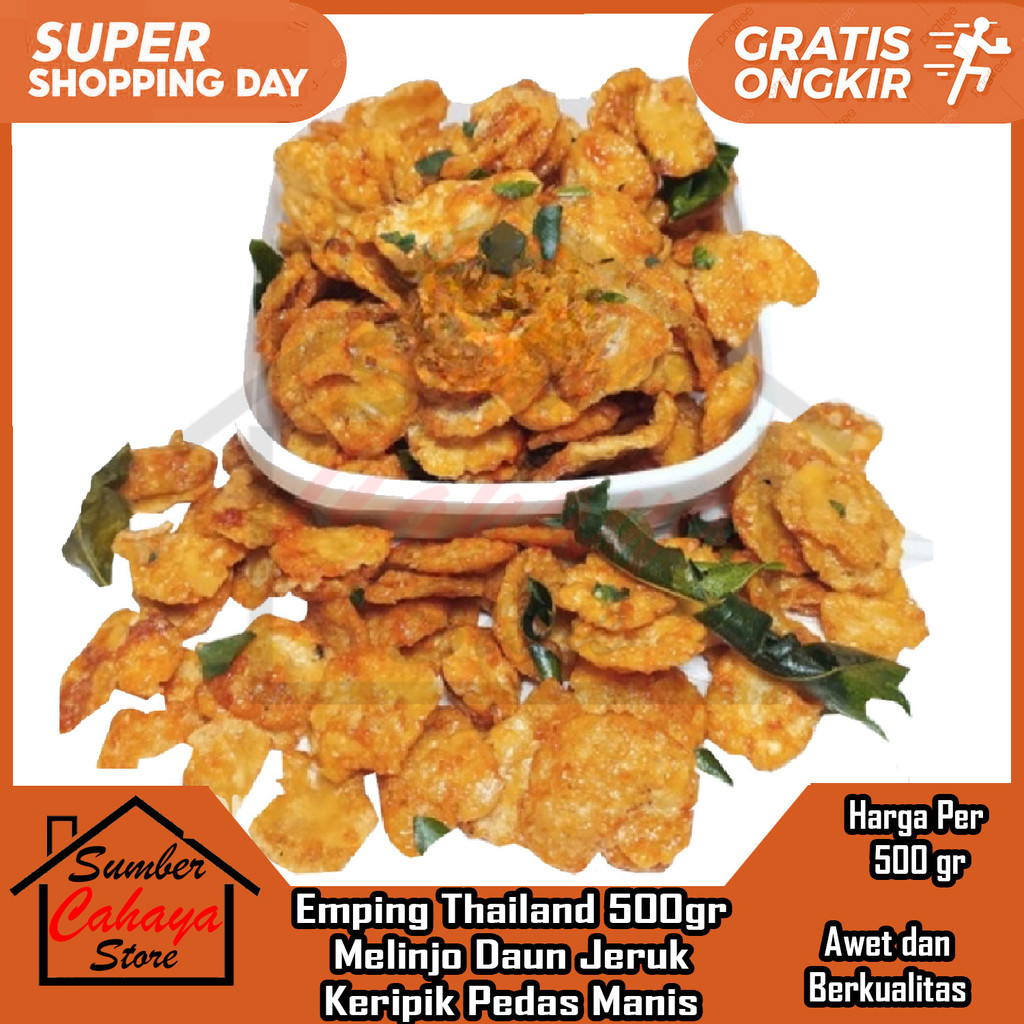 

Emping Thailand Daun Jeruk 500gr Melinjo Keripik Pedas Manis Snack Ringan Renyah Kripik Balado Mlinjo Cemilan Kering Gurih Lezat Nikmat Enak Garing Mantap Ngeprul Krenyes Kriuk Wangi Spesial LLS OlehOleh Jajanan Kemasan Lebaran