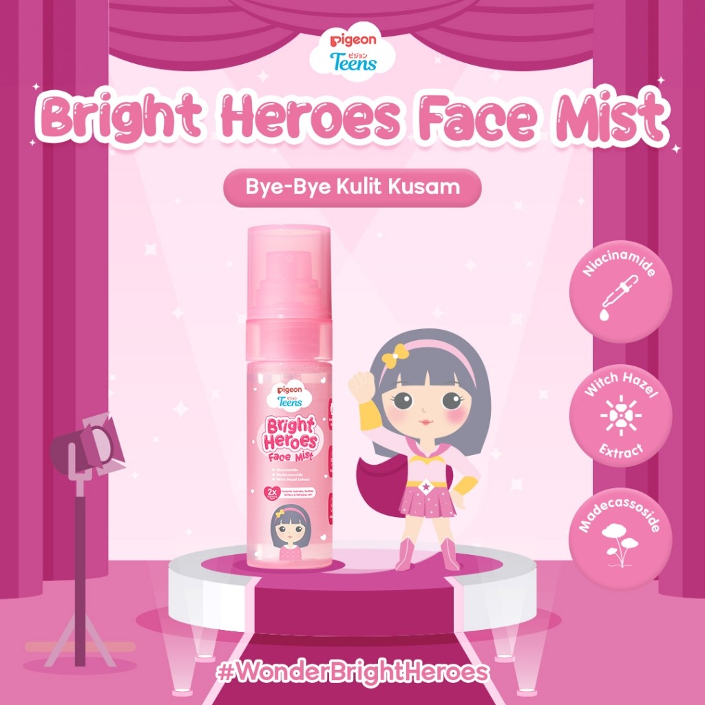 Pigeon Teens Bright Heroes Face Mist 50ml | Skincare Remaja | Mencerahkan kulit | Niacinamide & Made