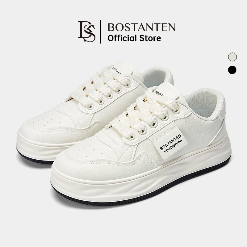 BOSTANTEN Sepatu Kets Wanita Desain Keren Siswa Hitam Putih Nyaman Ukuran 36-41