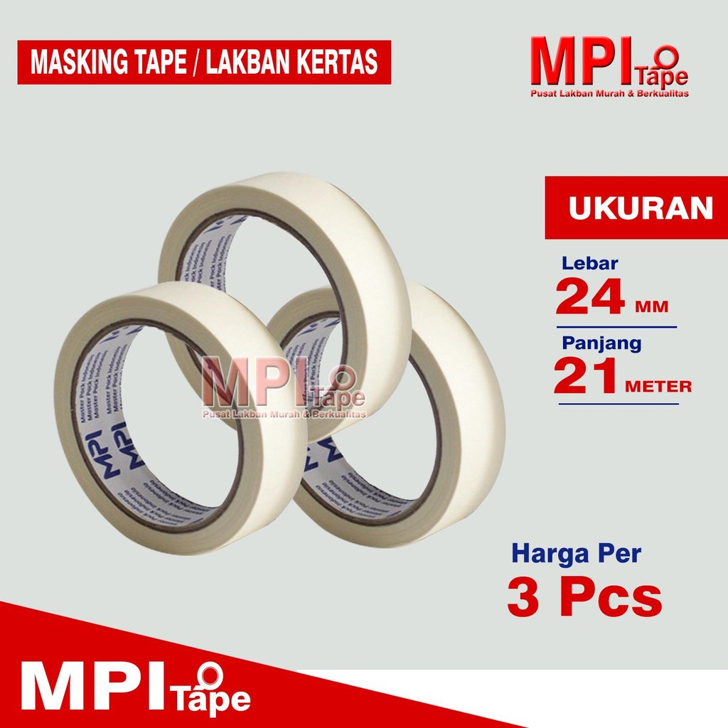 

3 PCS - Lakban Kertas 24 mm x 21 Meter / Masking Tape 1 Inch - MPI